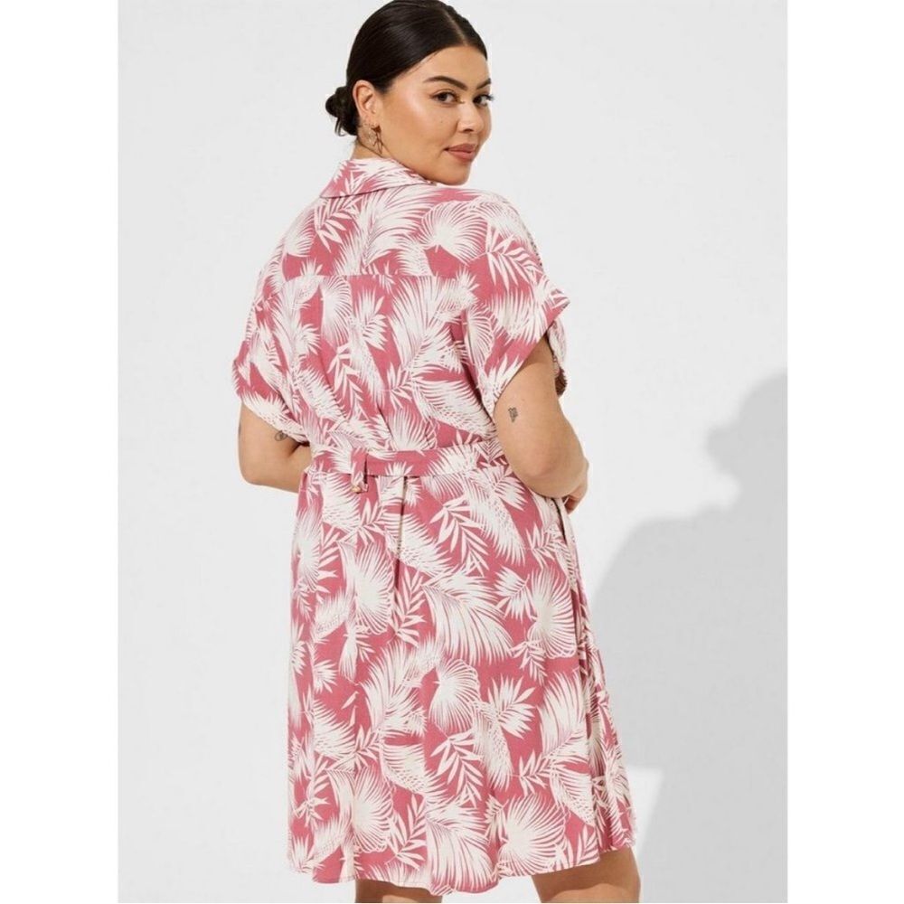 Torrid Palm Trees Print Design Button Front Collar Pockets Dress Vacation Resort - Picture 3 of 16